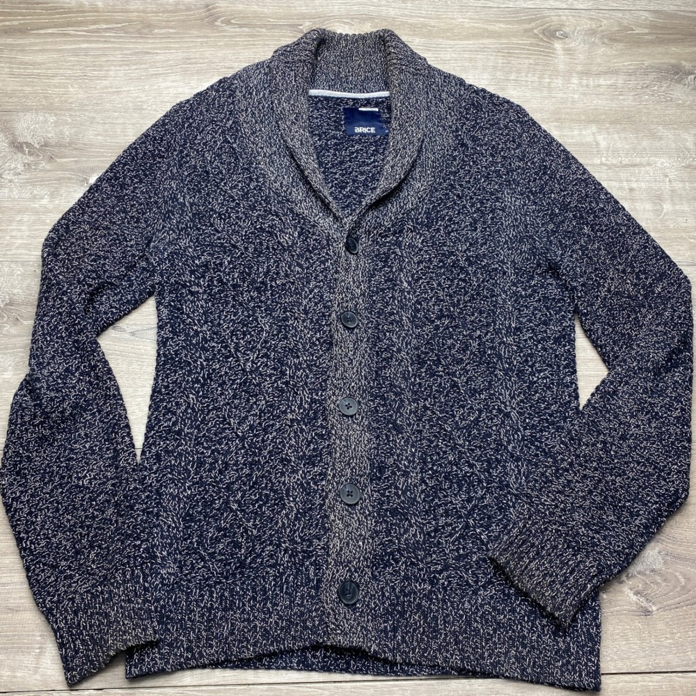 Brice Cardigan Sweater Mens Size Medium Blue Marled Shawl Collar Button Front